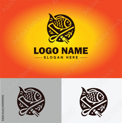 Fish market icon Seafood market Fishmonger Fish shop flat logo sign symbol editable vector