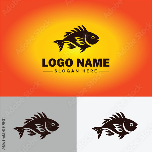 Fish market icon Seafood market Fishmonger Fish shop flat logo sign symbol editable vector
