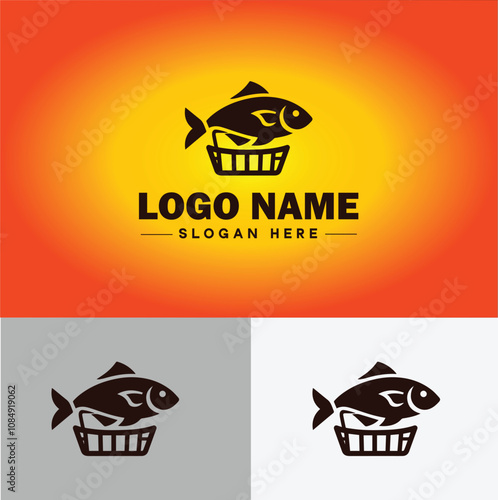 Fish market icon Seafood market Fishmonger Fish shop flat logo sign symbol editable vector