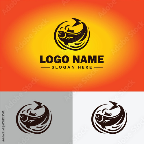Fish market icon Seafood market Fishmonger Fish shop flat logo sign symbol editable vector