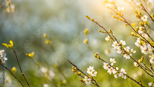 A field of white flowers with a bright blue sky in the background