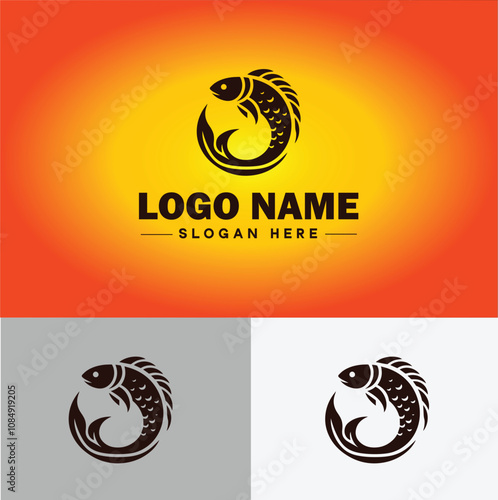 Fish market icon Seafood market Fishmonger Fish shop flat logo sign symbol editable vector