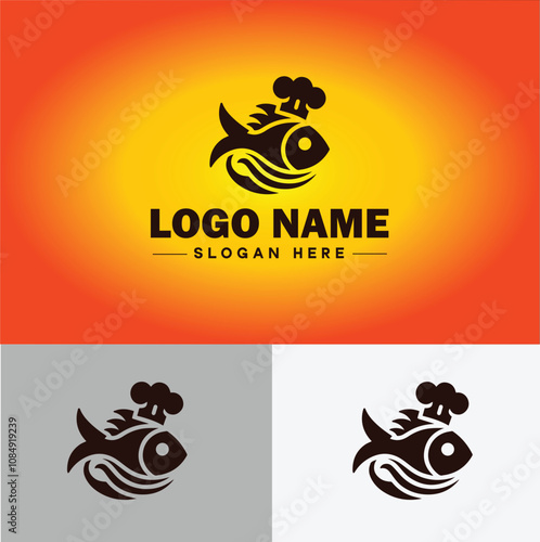 Fish market icon Seafood market Fishmonger Fish shop flat logo sign symbol editable vector