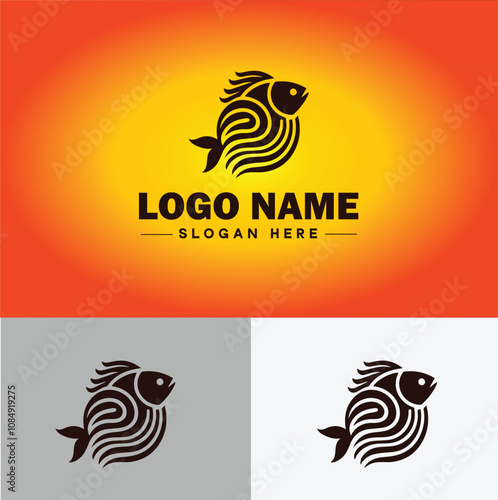 Fish market icon Seafood market Fishmonger Fish shop flat logo sign symbol editable vector