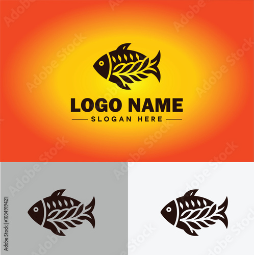 Fish market icon Seafood market Fishmonger Fish shop flat logo sign symbol editable vector