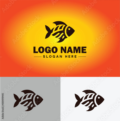 Fish market icon Seafood market Fishmonger Fish shop flat logo sign symbol editable vector