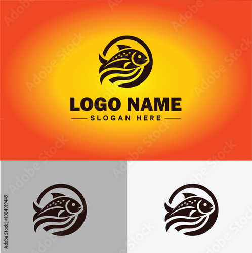 Fish market icon Seafood market Fishmonger Fish shop flat logo sign symbol editable vector