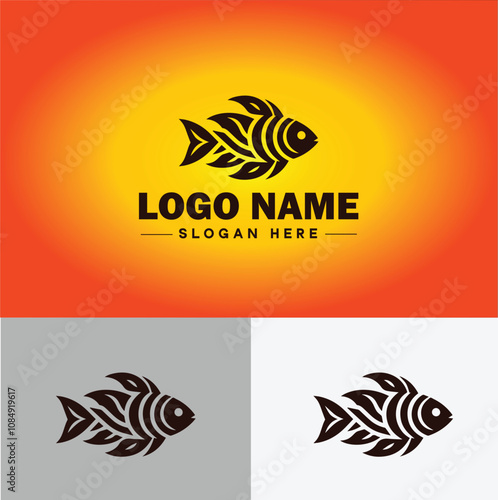 Fish market icon Seafood market Fishmonger Fish shop flat logo sign symbol editable vector