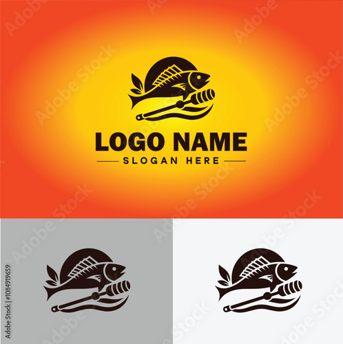 Fish market icon Seafood market Fishmonger Fish shop flat logo sign symbol editable vector