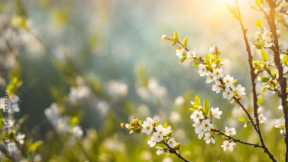A beautiful field of white flowers with a bright sun shining on them A beautiful field of white flowers with a bright sun shining on them