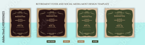 Happy retirement flyer, social media post design, banner, vector, pension, savings, plan, brochure, fund, magazine, traditional, old, elder citizen, party, free, senior, a4 template bundles.
