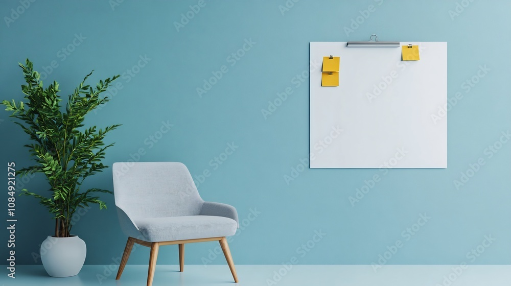 Whiteboard with Marketing Strategy Sticky Notes in Modern Office Interior Whiteboard with Marketing Strategy Sticky Notes in Modern Office Interior