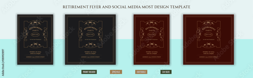Happy retirement flyer, social media post design, banner, vector ...