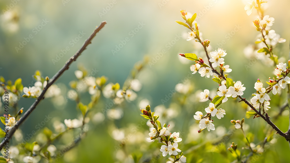 A field of white flowers with a blue sky in the background A field of white flowers with a blue sky in the background