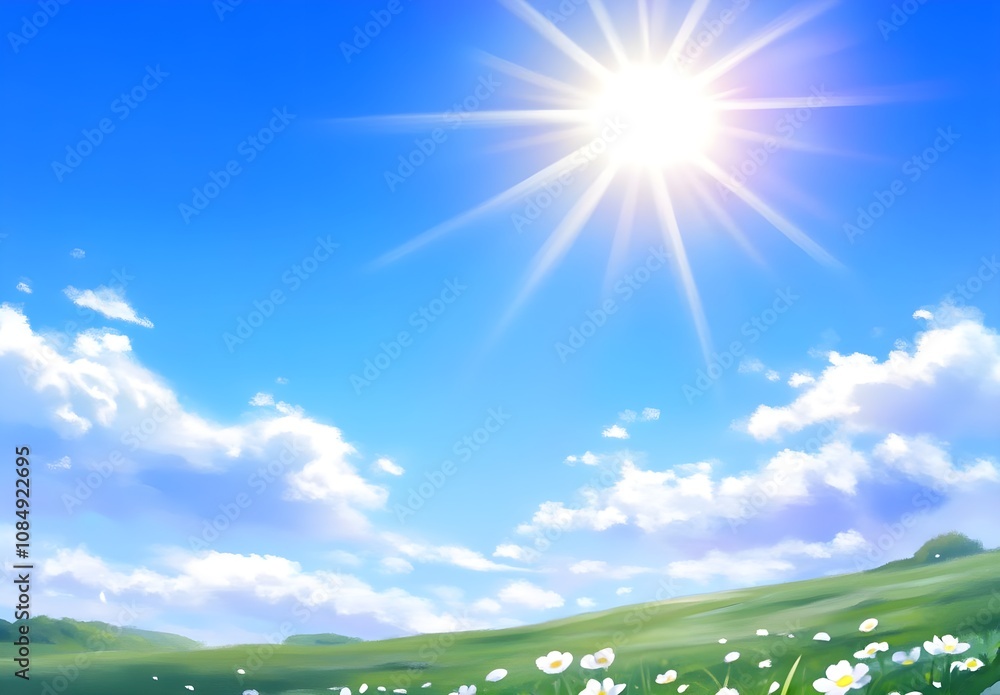 Fototapeta premium Bright Sunny Day with Clear Blue Sky and Flowers