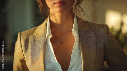 Businesswoman s clothes are wrinkled, symbolizing neglect of selfcare photo