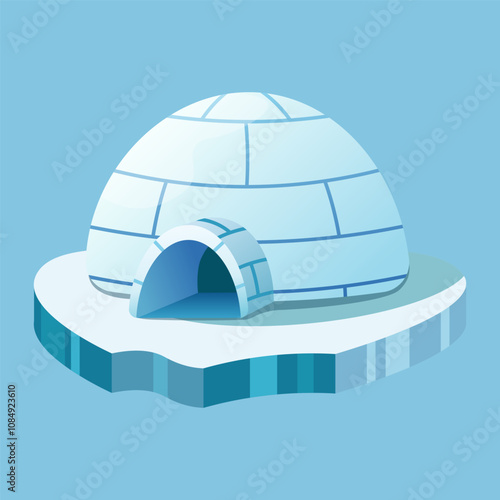 Igloo ice house vector on a block of ice