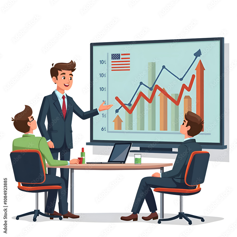 Engaging corporate strategy meeting focused on growth metrics and team collaboration, digital illustration of business presentation concept. Engaging corporate strategy meeting focused on growth metrics and team collaboration, digital illustration of business presentation concept.