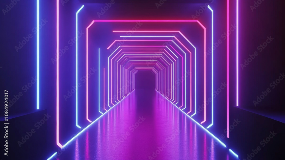 3D abstract neon light trail technology virtual reality corridor tunnel background. cyberpunk futuristic fashion vibrant line and shape geometric blue purple glow glossy striking wallpaper 3D abstract neon light trail technology virtual reality corridor tunnel background. cyberpunk futuristic fashion vibrant line and shape geometric blue purple glow glossy striking wallpaper