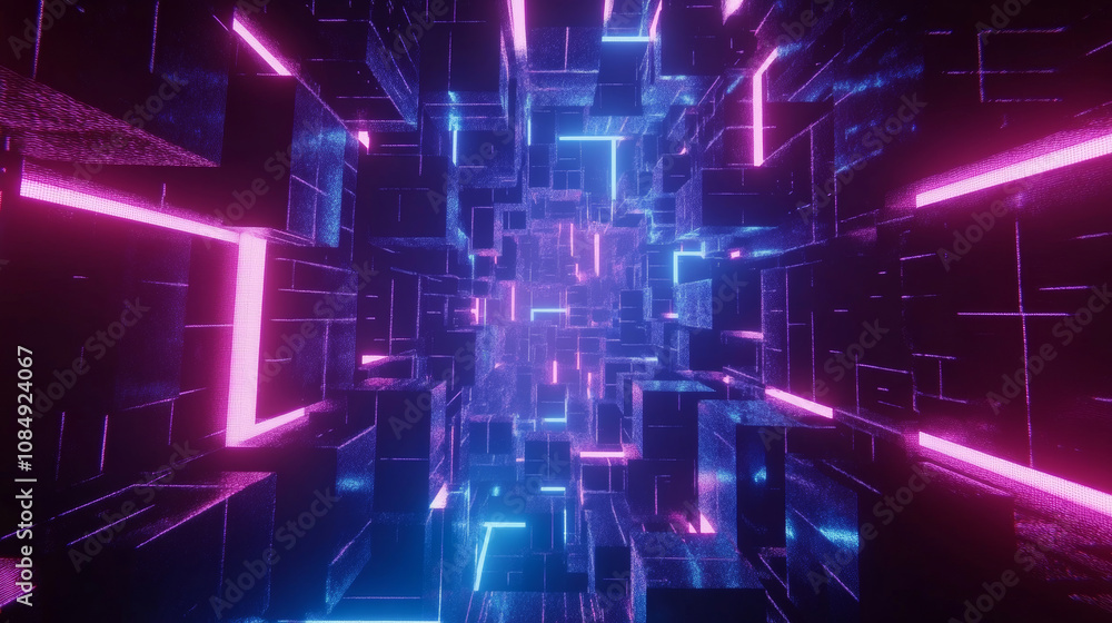3D abstract neon light trail technology virtual reality corridor tunnel background. cyberpunk futuristic fashion vibrant line and shape geometric blue purple glow glossy striking wallpaper 3D abstract neon light trail technology virtual reality corridor tunnel background. cyberpunk futuristic fashion vibrant line and shape geometric blue purple glow glossy striking wallpaper