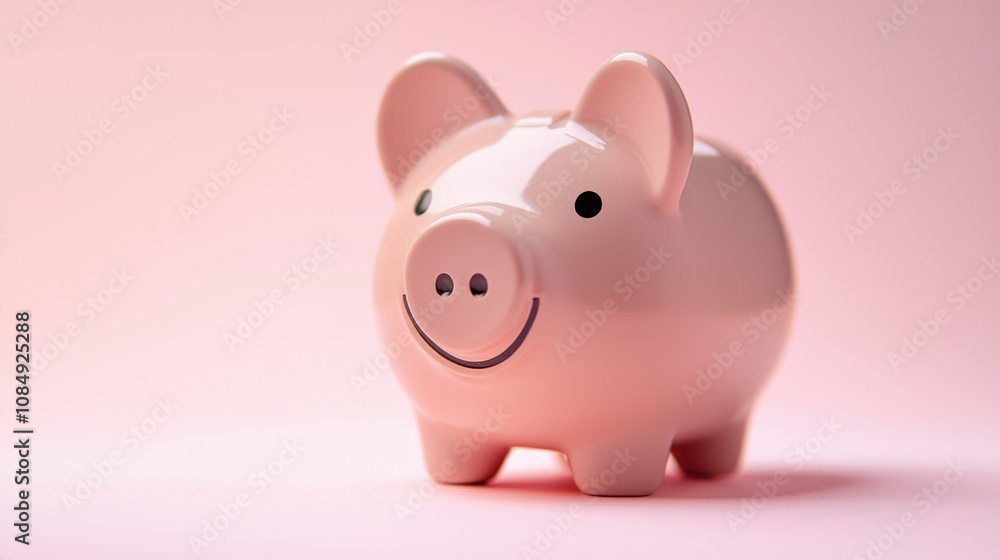 Cute pink piggy bank with a cheerful expression Cute pink piggy bank with a cheerful expression