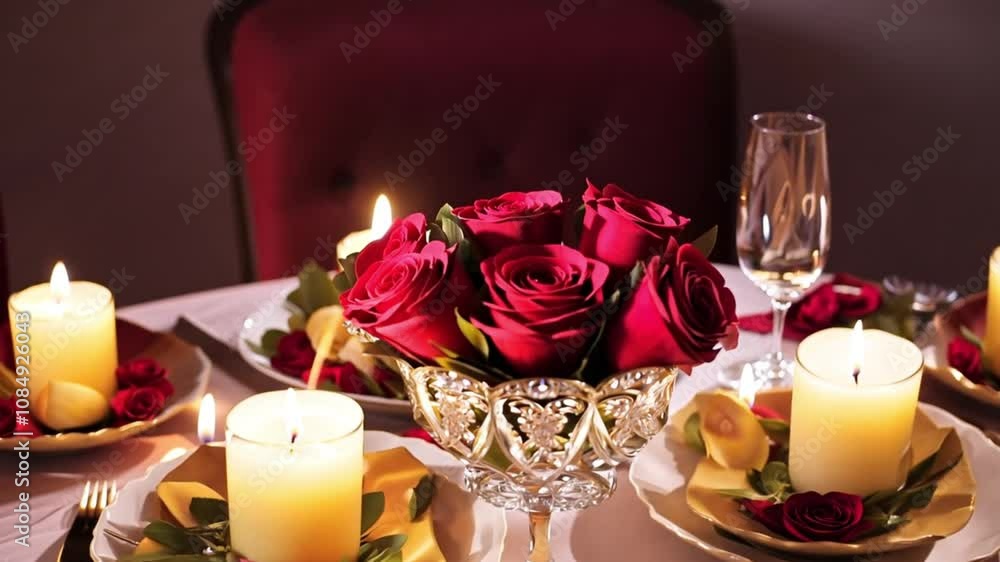 romantic table decoration with candles and roses. generative ai romantic table decoration with candles and roses. generative ai