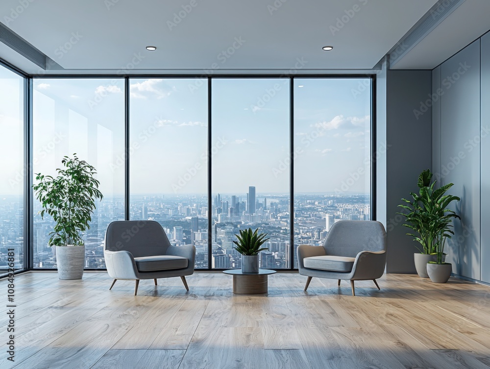 Fototapeta premium Urban living redefined expansive modern glasswall landscape city center interior design contemporary environment panoramic view innovative architecture for optimal seo impact