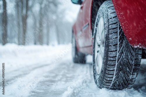 Car workshop with tire replacement service, professional changing tires for winter season, focusing on safe driving in colder months photo