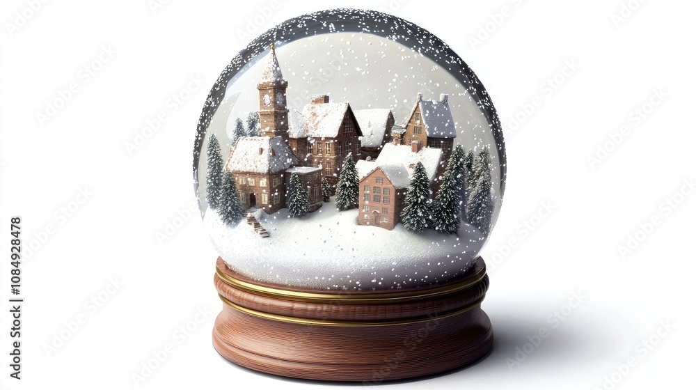 A snow globe, holiday ornament, photorealistic style, with a winter village inside, isolated on white background A snow globe, holiday ornament, photorealistic style, with a winter village inside, isolated on white background