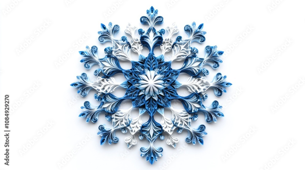 A snowflake clipart, winter icon, intricate 3D render, frosty blue and white hues, isolated on white background A snowflake clipart, winter icon, intricate 3D render, frosty blue and white hues, isolated on white background