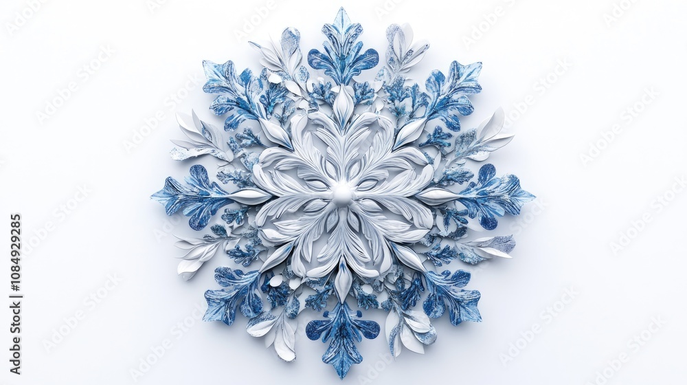 A snowflake clipart, winter icon, intricate 3D render, frosty blue and white hues, isolated on white background A snowflake clipart, winter icon, intricate 3D render, frosty blue and white hues, isolated on white background