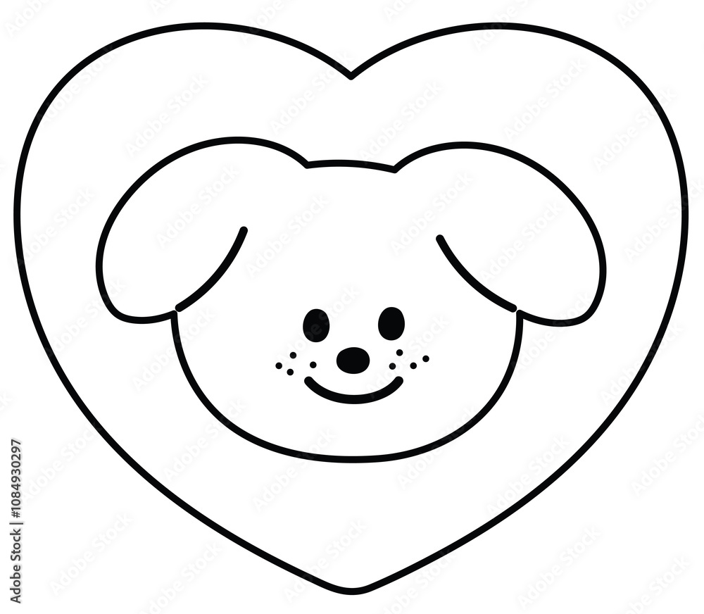 Cute outline of puppy and heart for dog cartoon, character, comic, mascot, pet shop, vet, adopt pet, rescue animals, foster home, shelter, sticker, kid colouring book, art, painting, Valentine card Cute outline of puppy and heart for dog cartoon, character, comic, mascot, pet shop, vet, adopt pet, rescue animals, foster home, shelter, sticker, kid colouring book, art, painting, Valentine card