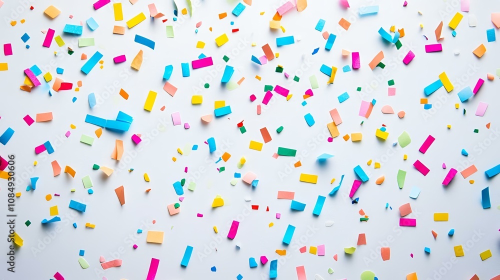 Vibrant Multi-Shaped Confetti Pattern in Rainbow Colors with Copy Space Vibrant Multi-Shaped Confetti Pattern in Rainbow Colors with Copy Space
