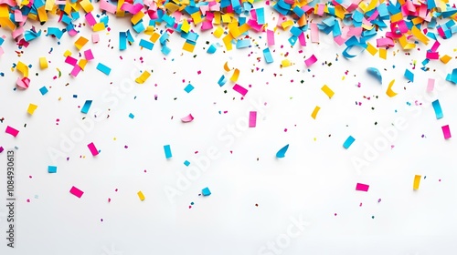 Rectangular Confetti Arrangement in Pink, Yellow and Blue with Copy Space