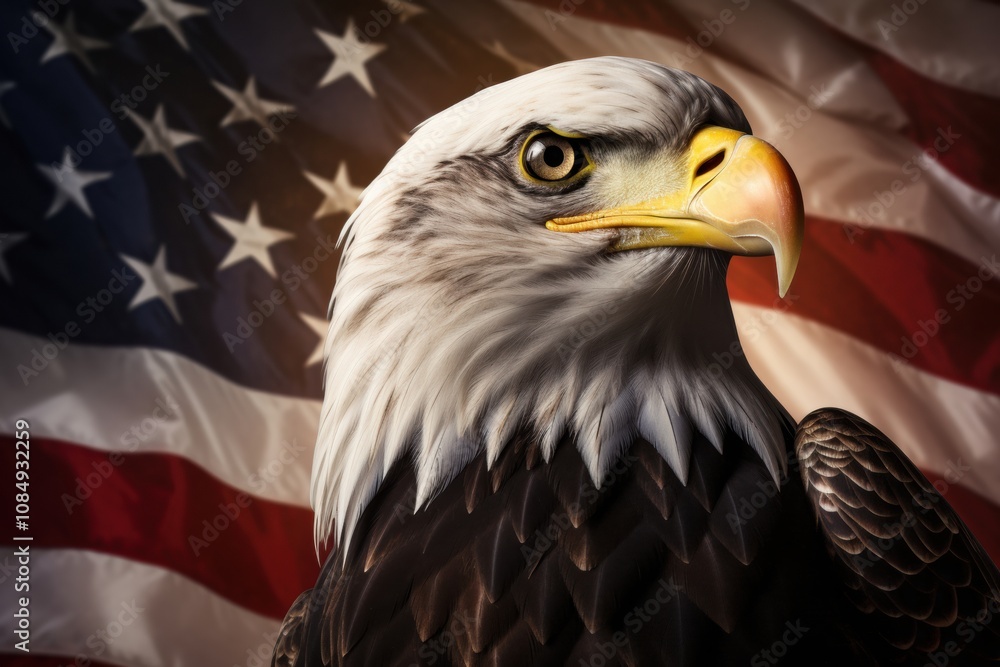 Fototapeta premium photograph of eagle against the American flag while celebrating Independence Day