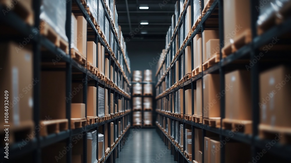 Spacious Warehouse Interior with Organized Shelving Systems for Efficient Storage and Inventory Spacious Warehouse Interior with Organized Shelving Systems for Efficient Storage and Inventory