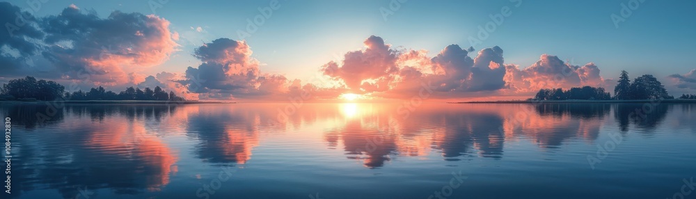 Fototapeta premium Serene meditative ocean horizon tranquil waters nature photography peaceful environment sunset view reflective calmness