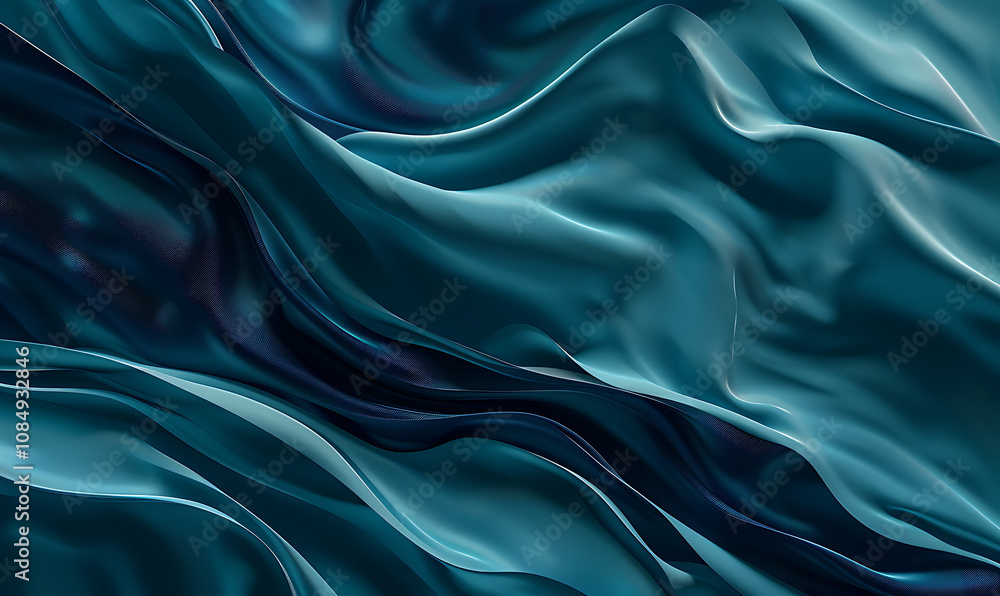 Fototapeta premium Flowing turquoise and navy blue shapes blend seamlessly for a harmonious visual