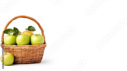 Wallpaper Mural Bountiful Wicker Basket Filled with Fresh Crisp Green Apples on White Background Torontodigital.ca