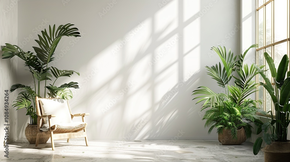 Relaxing Houseplant Decor in a Bright and Clean Spacious White Room Relaxing Houseplant Decor in a Bright and Clean Spacious White Room