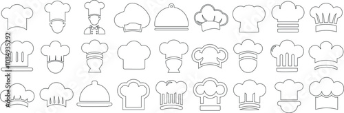 Chef hat line icon set, perfect chef cap illustration for culinary projects, restaurant branding, menu designs, and kitchen related themes. Ideal for chefs and food businesses
