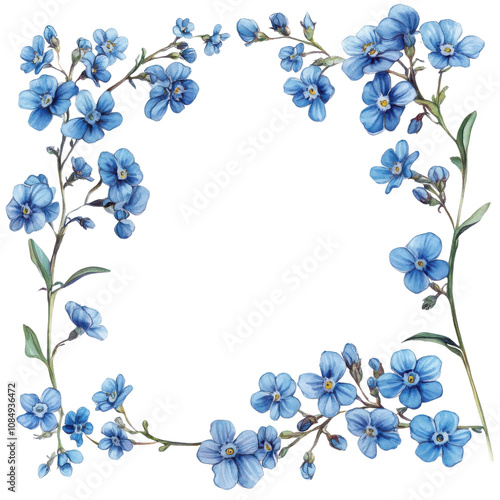 Wallpaper Mural beautiful floral frame featuring delicate blue flowers and green leaves, perfect for invitations or decorative purposes. intricate design adds touch of elegance and charm Torontodigital.ca