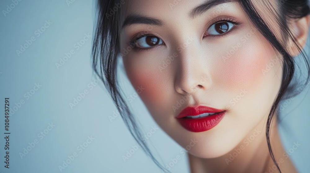 Close-up Portrait of a Woman with Red Lipstick and Intense Eye Makeup Close-up Portrait of a Woman with Red Lipstick and Intense Eye Makeup