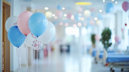 Festive Hospital Scene with Balloons and Decorations
