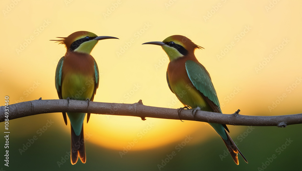 Fototapeta premium Bee-Eaters in a Tranquil Sunset Scene