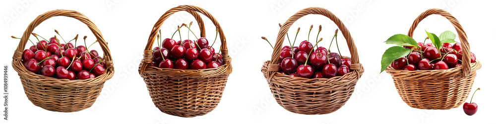 Cherry in a basket isolated on white background. Collection Set Png. Cherry in a basket isolated on white background. Collection Set Png.