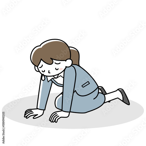 ガックリと膝をつくビジネスウーマン