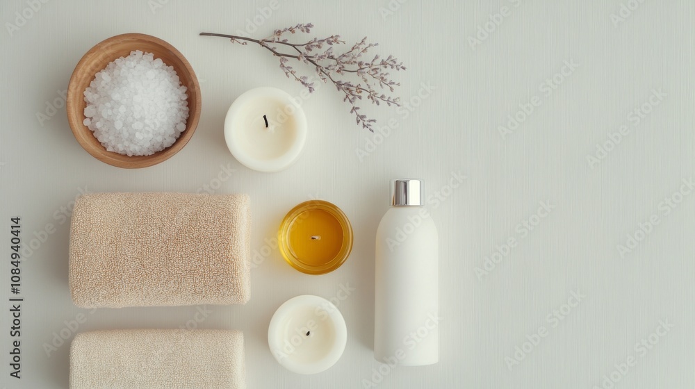 Spa bath setup with luxurious salts and oils for relaxation and wellness. Spa bath setup with luxurious salts and oils for relaxation and wellness.