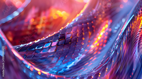 A colorful, abstract image of a liquid with a shiny, reflective surface.