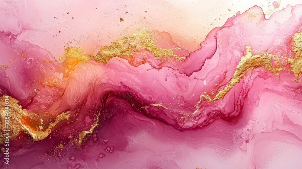 Abstract pink and gold fluid art with flowing shapes and gradients. Abstract pink and gold fluid art with flowing shapes and gradients.